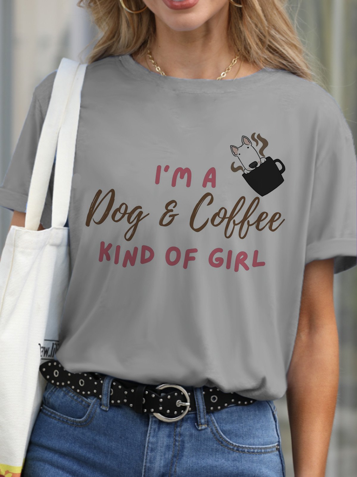 Lilicloth x Kat8lyst I'm A Dog And Coffee Kind Of Girl Women's Loose Casual T-Shirt