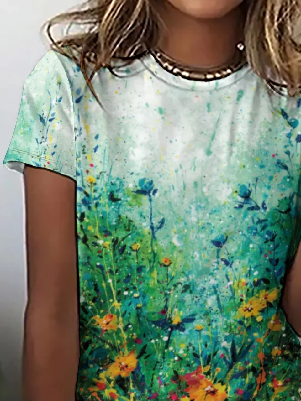 Women's Casual Abstract Floral Print Crew Neck T-Shirt