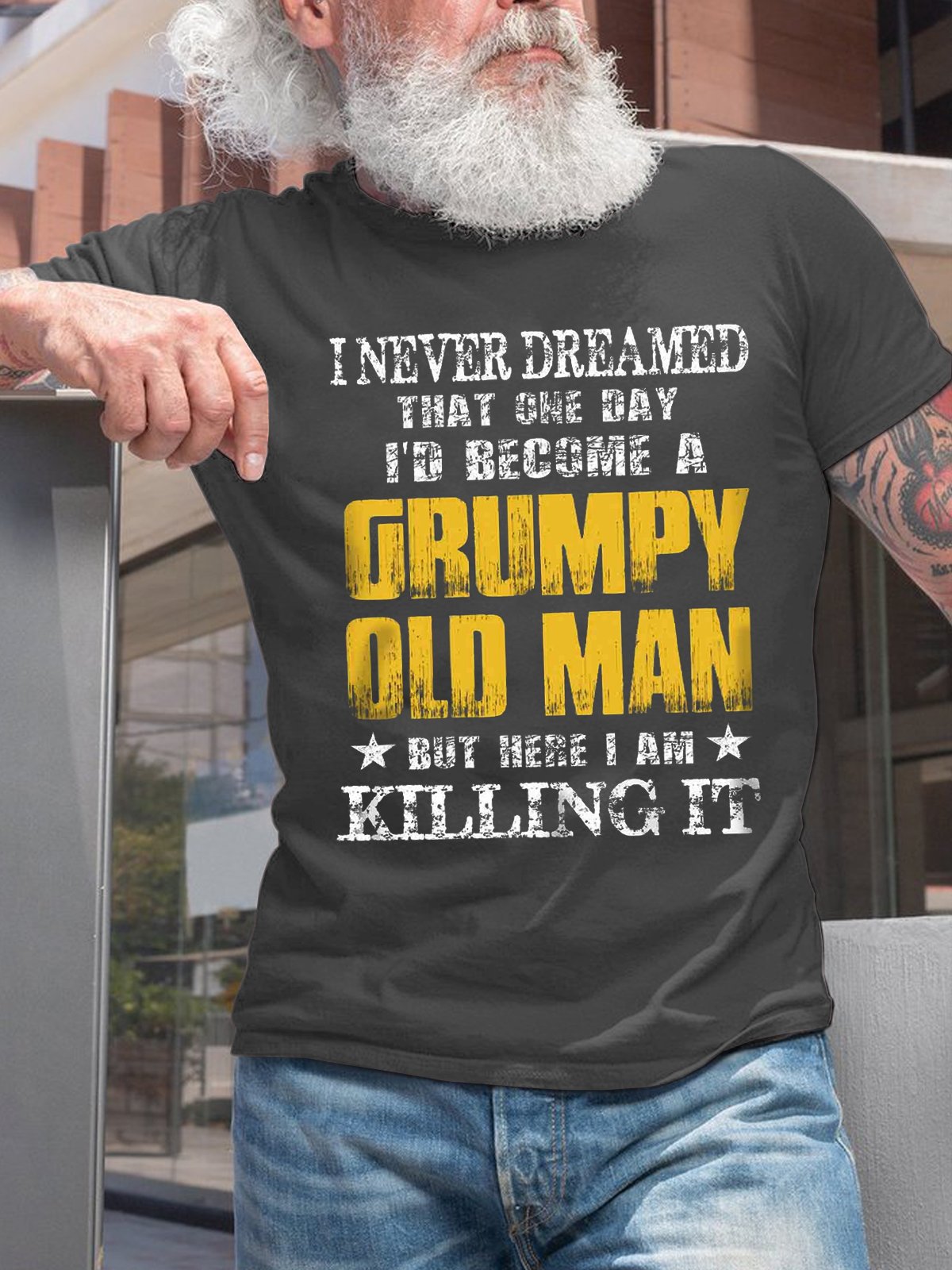 Men's Never Dreamed A Grumpy Old Man Casual Loose Cotton T-Shirt