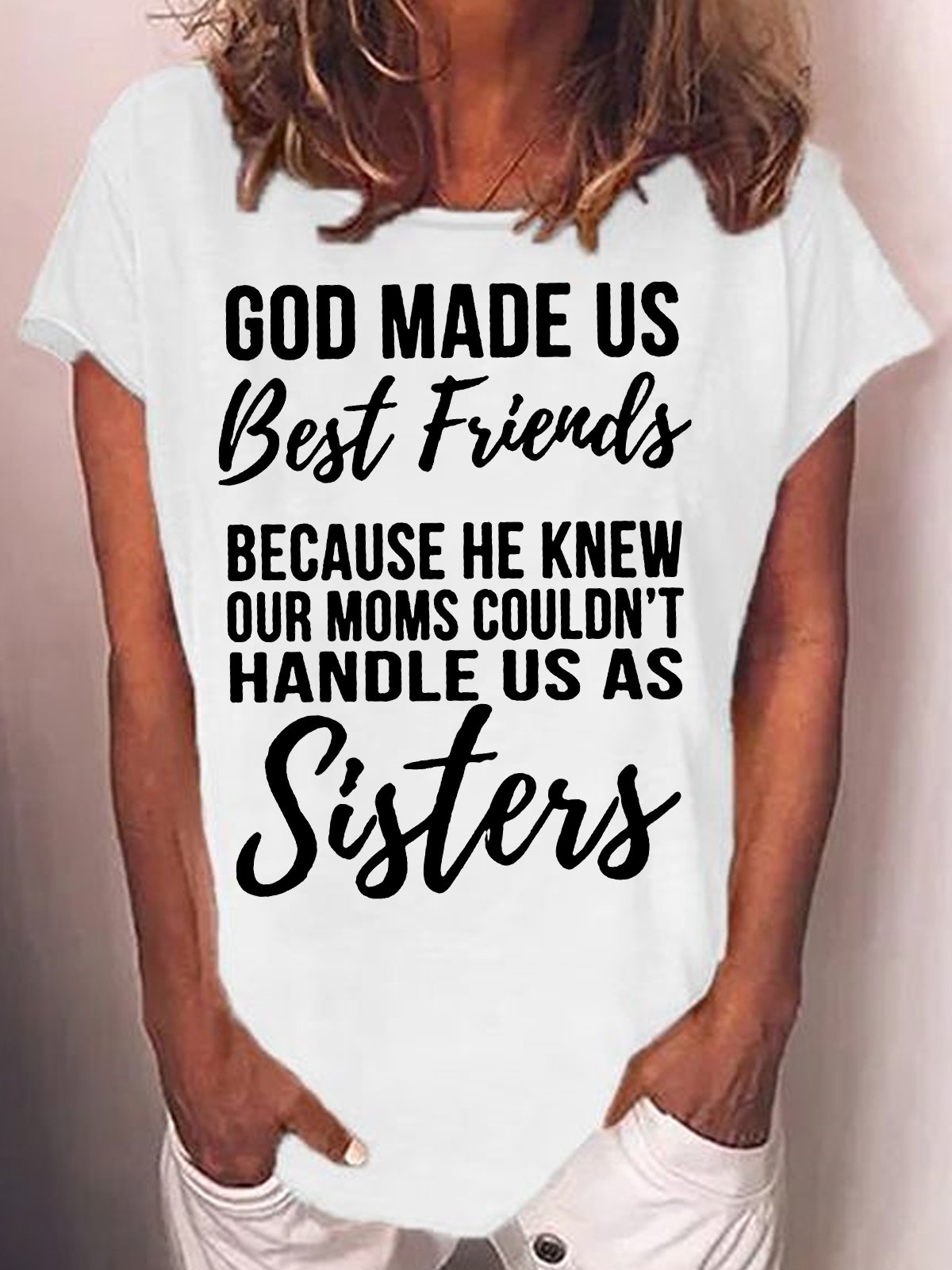 Women's Funny Saying Sister Letter Casual Crew Neck T-Shirt