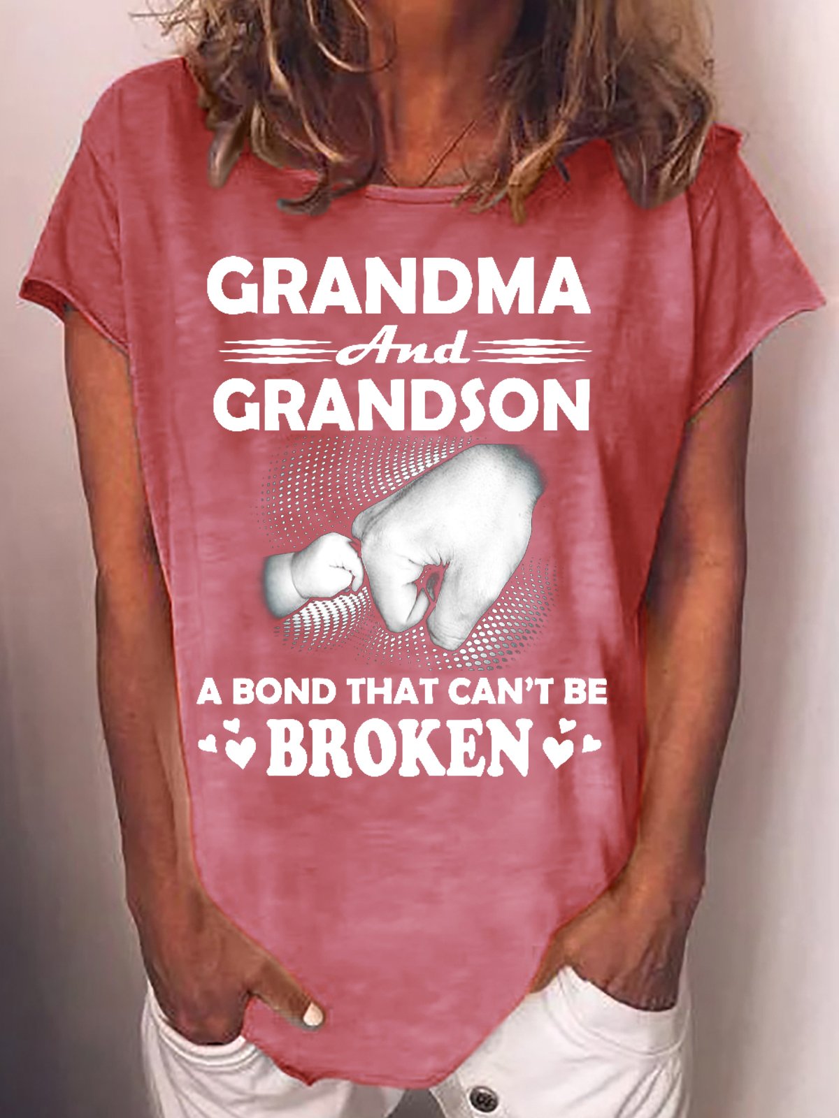 Womens Grandma And Grandson A Bond That Cant Be Broken Cotton-Blend Crew Neck T-Shirt