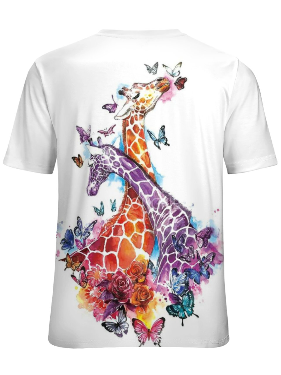 Women Funny Colorful Giraffe Crew Neck Simple Animal T-Shirt