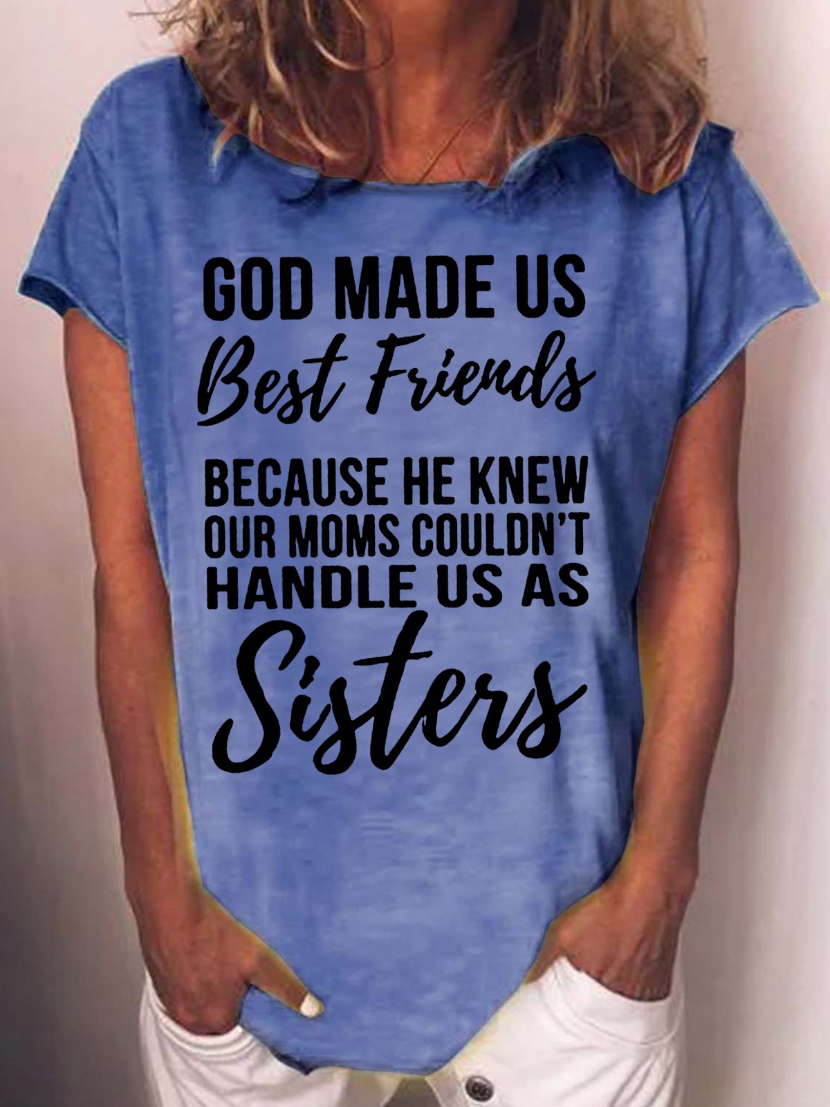 Women's Funny Saying Sister Letter Casual Crew Neck T-Shirt