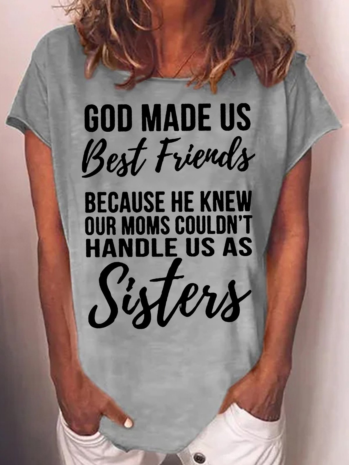 Women's Funny Saying Sister Letter Casual Crew Neck T-Shirt