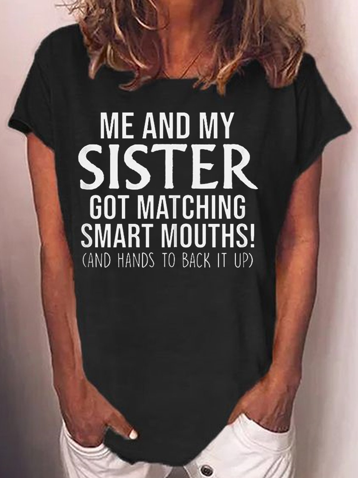 Womens Funny Sister Letter Casual  T-Shirt