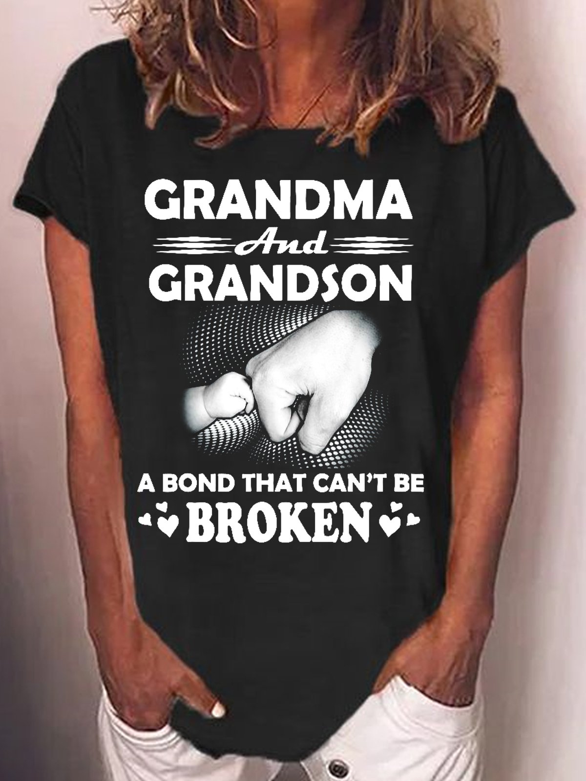 Womens Grandma And Grandson A Bond That Cant Be Broken Cotton-Blend Crew Neck T-Shirt