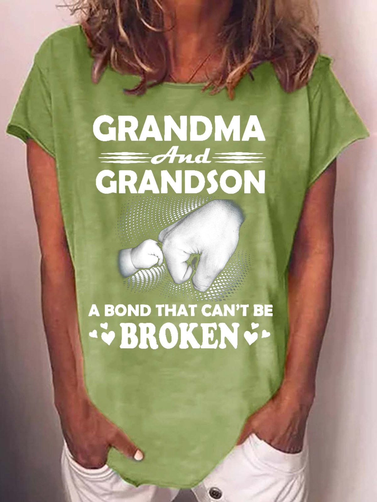 Womens Grandma And Grandson A Bond That Cant Be Broken Cotton-Blend Crew Neck T-Shirt