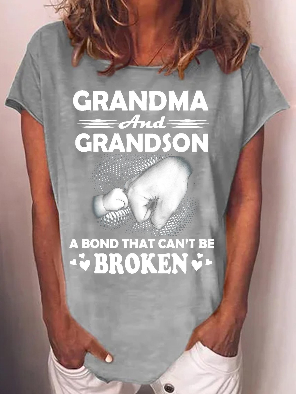 Womens Grandma And Grandson A Bond That Cant Be Broken Cotton-Blend Crew Neck T-Shirt