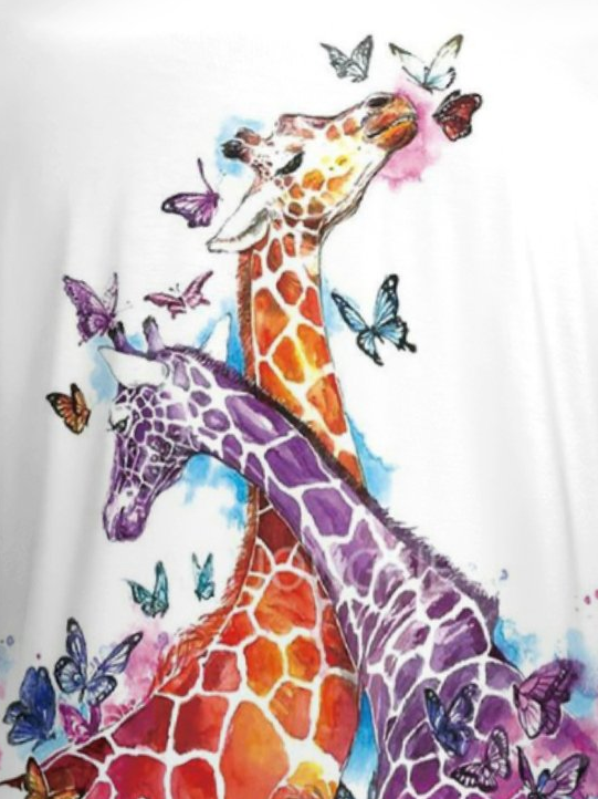 Women Funny Colorful Giraffe Crew Neck Simple Animal T-Shirt