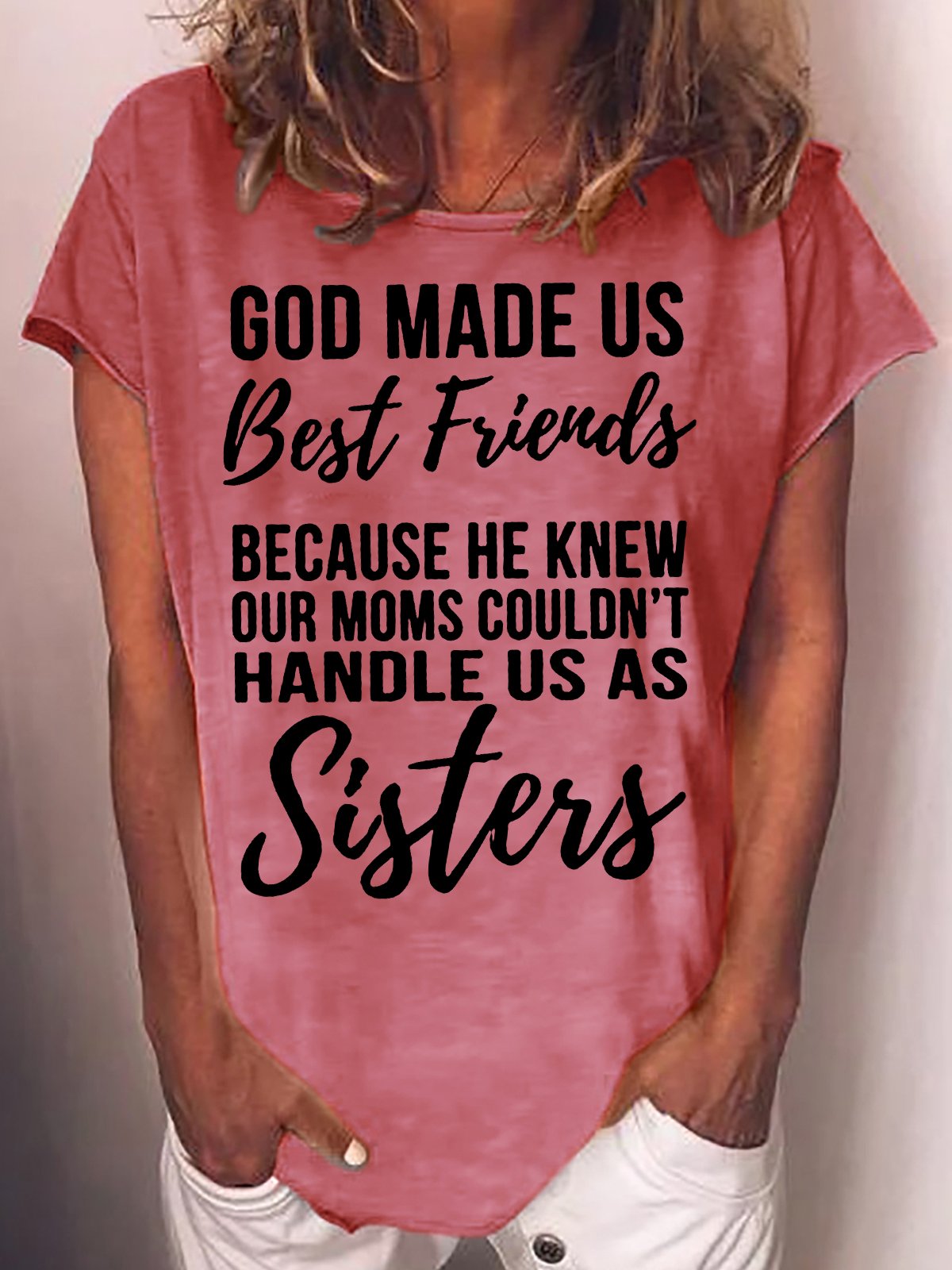 Women's Funny Saying Sister Letter Casual Crew Neck T-Shirt