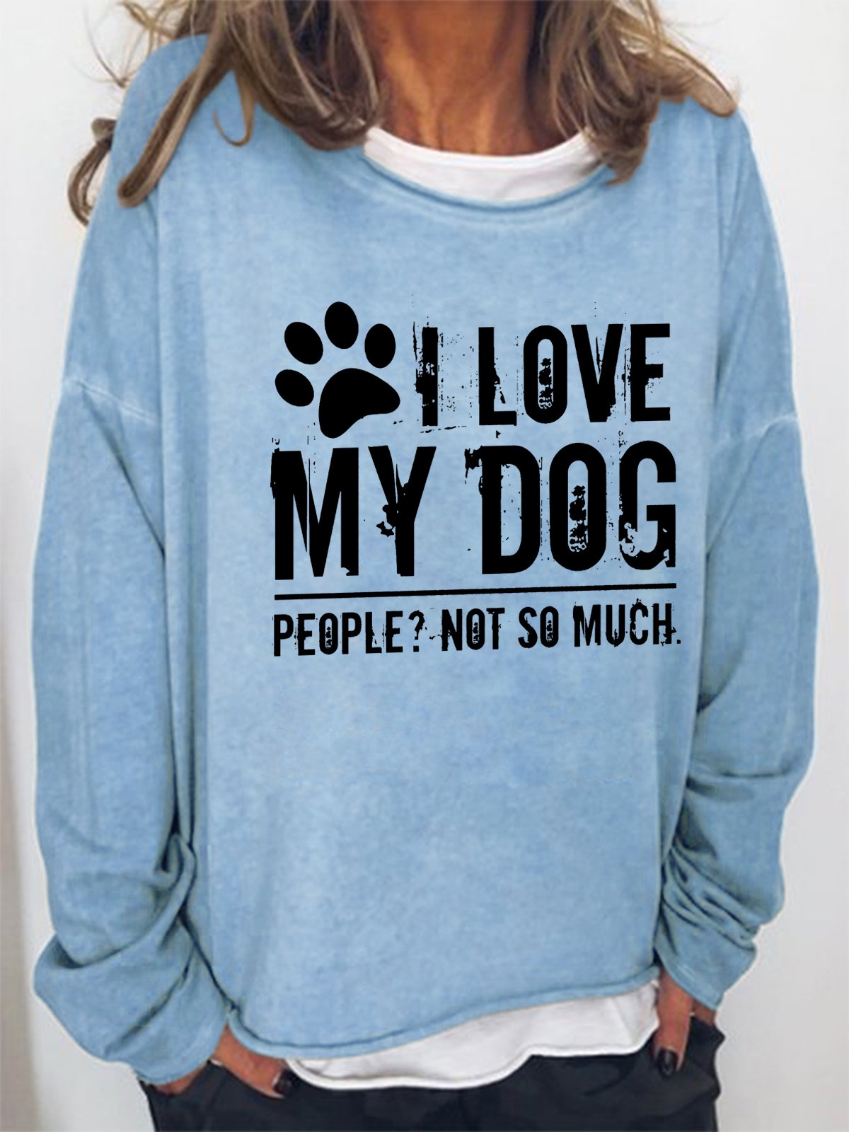 Women Funny I Love My Dog Animal Loose Crew Neck Sweatshirt