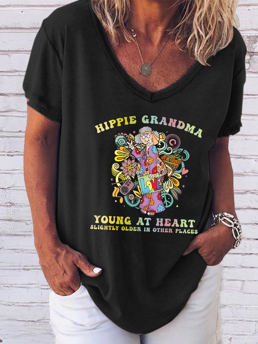 Hippie Grandma Funny V-neck T-shirt