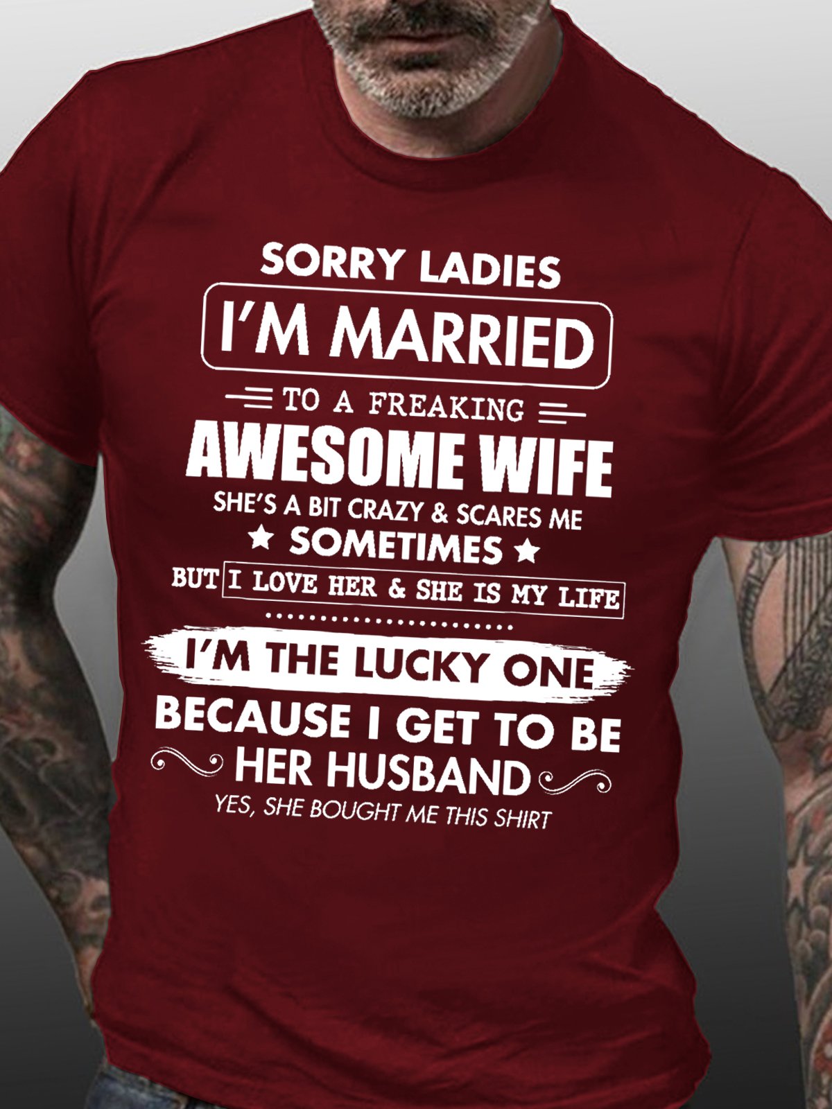 Womens Sorry Ladies I'm Married To A Freaking Awesome Wife Casual Crew Neck T-Shirt