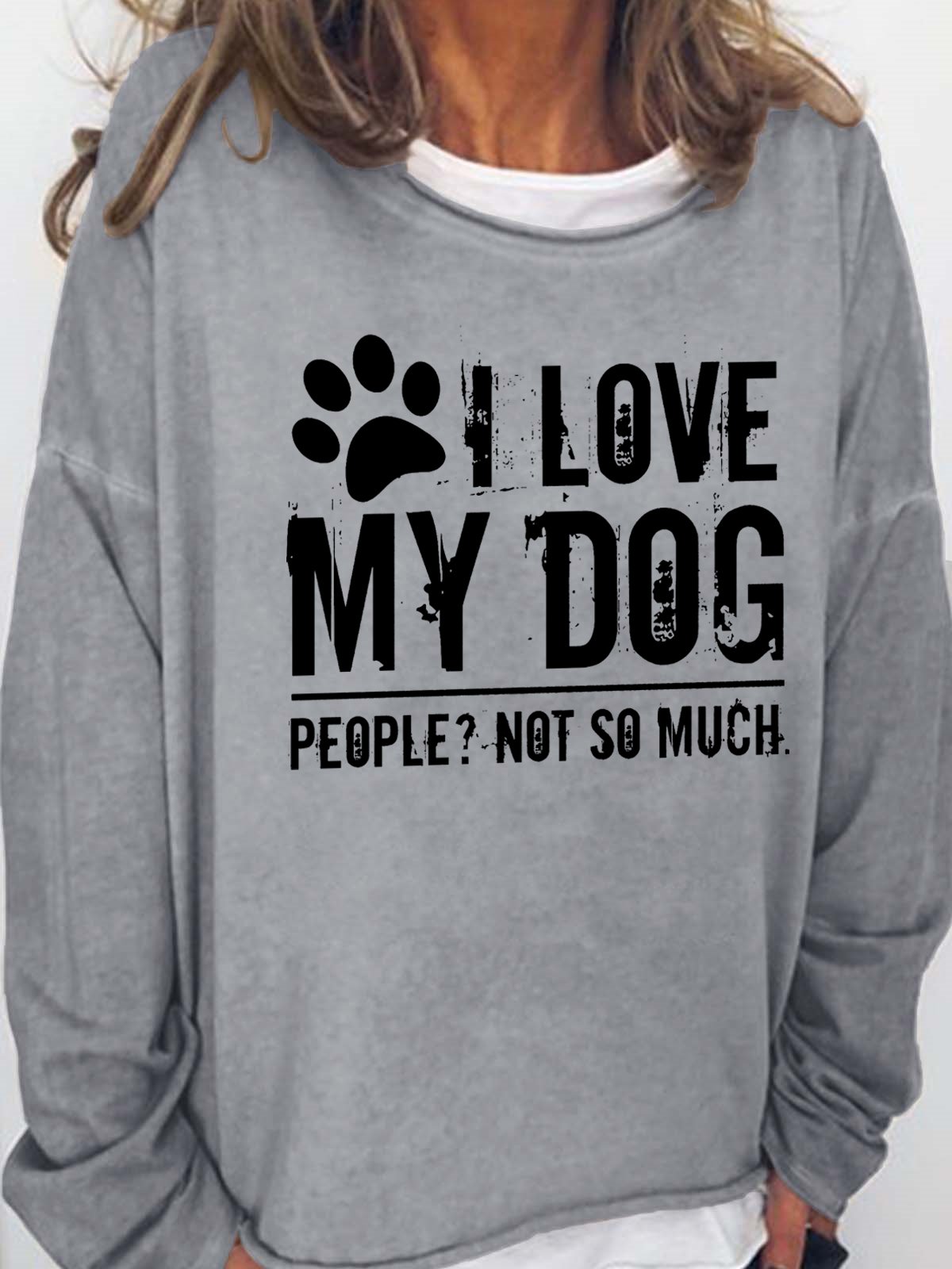 Women Funny I Love My Dog Animal Loose Crew Neck Sweatshirt