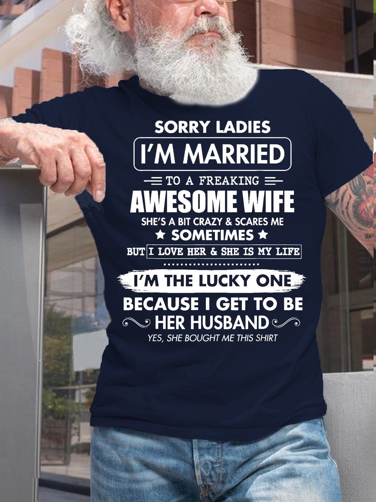 Womens Sorry Ladies I'm Married To A Freaking Awesome Wife Casual Crew Neck T-Shirt