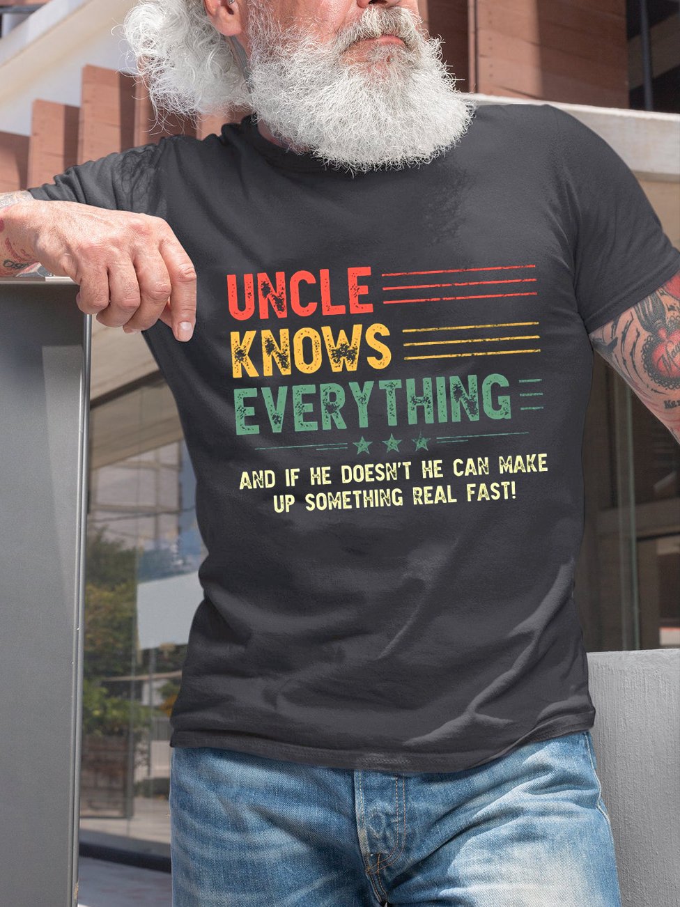 Uncle Knows Everything Funny Crew Neck T-Shirt