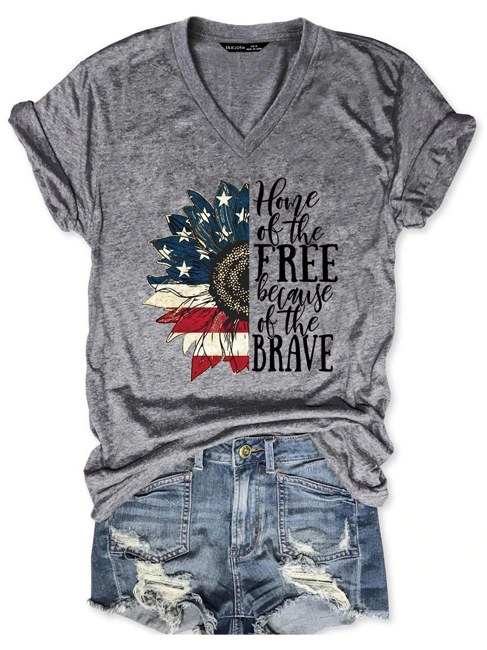 Women American Flag Sunflower Home Of The Free Because Of The Brave Simple T-Shirt