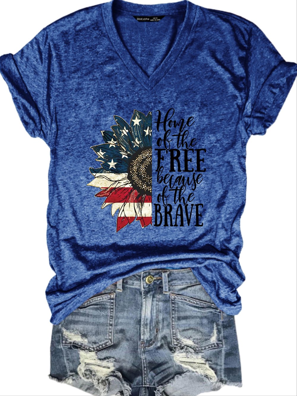 Women American Flag Sunflower Home Of The Free Because Of The Brave Simple T-Shirt