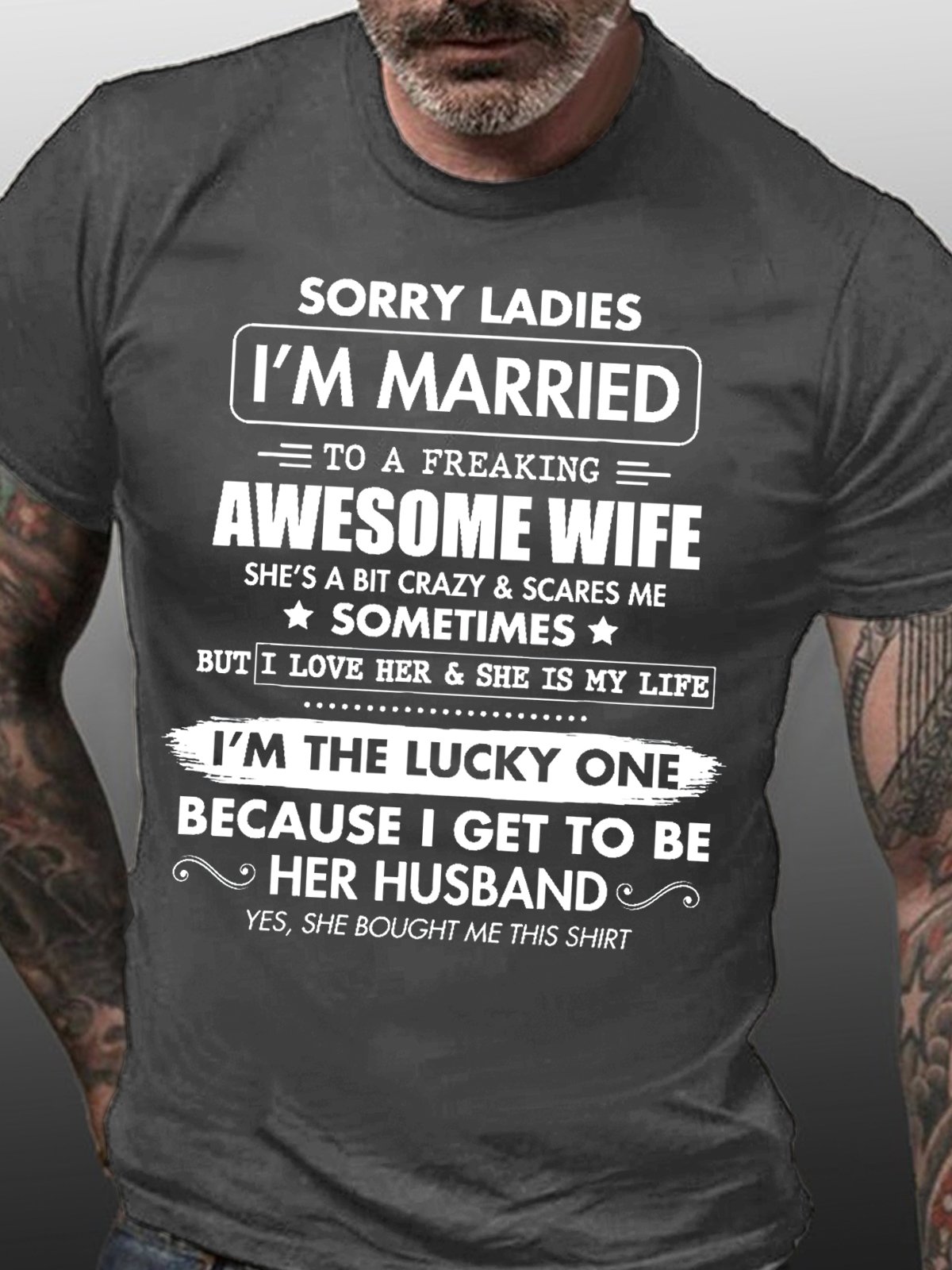 Womens Sorry Ladies I'm Married To A Freaking Awesome Wife Casual Crew Neck T-Shirt