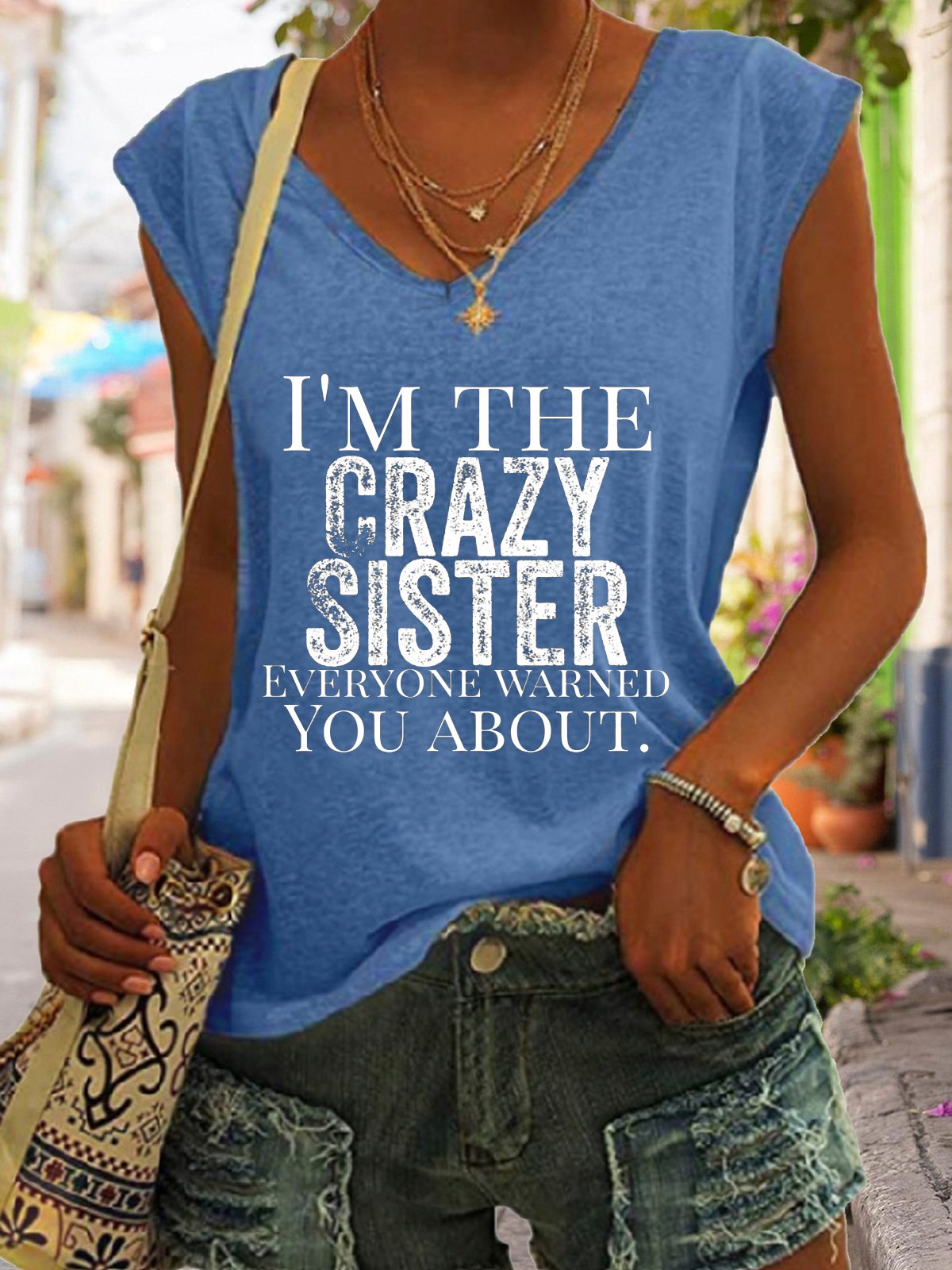 Crazy Sister Funny V-neck Tank Top