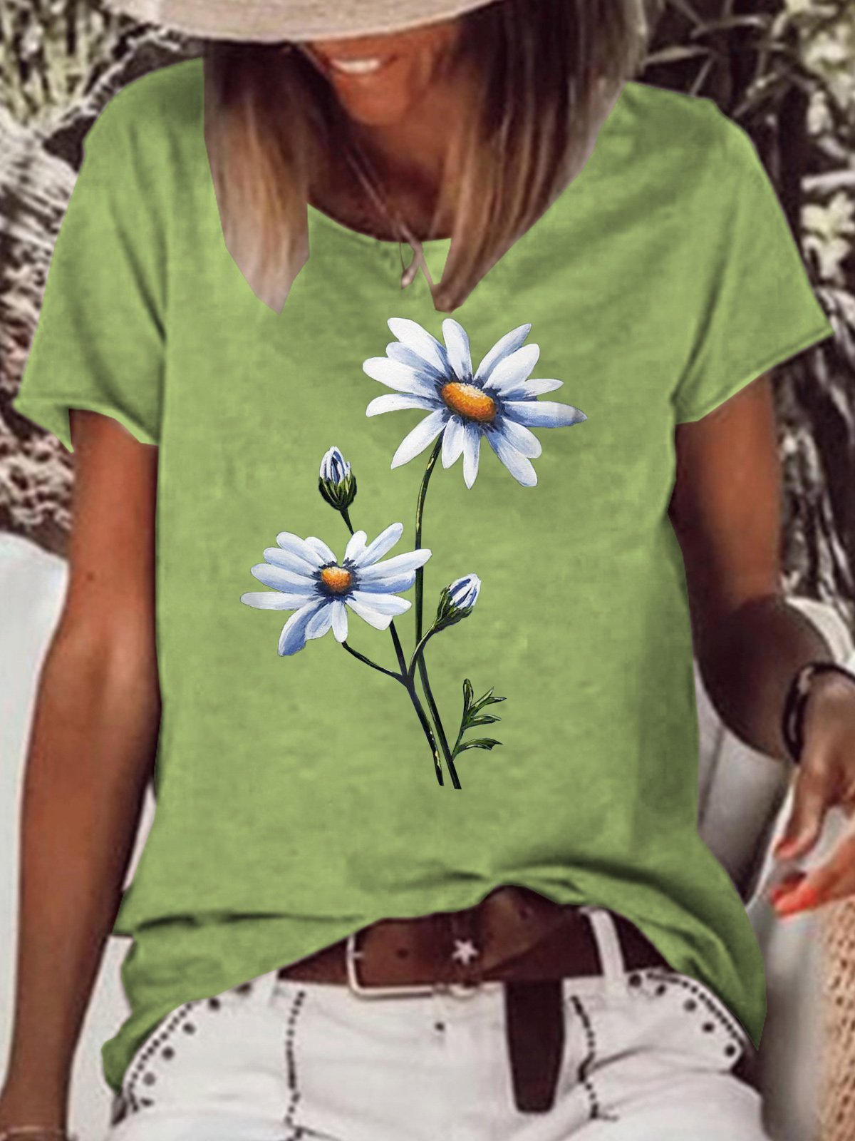 Womens Flower Print Casual T-Shirt