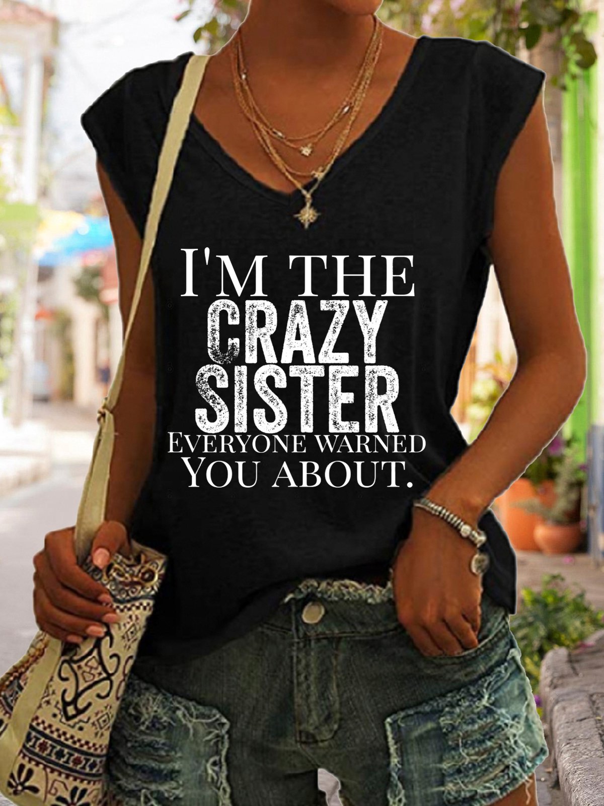 Crazy Sister Funny V-neck Tank Top