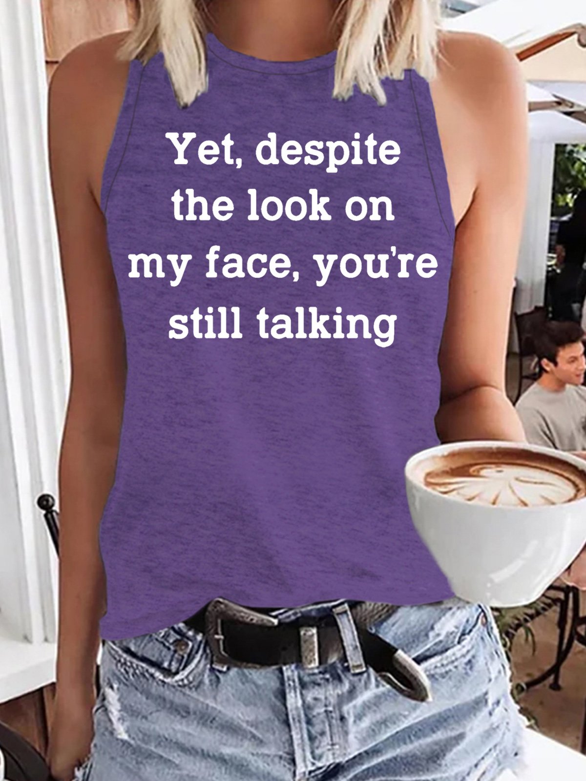 Womens Funny Letters Yet Despite the Look on My Face Casual Tanks Top