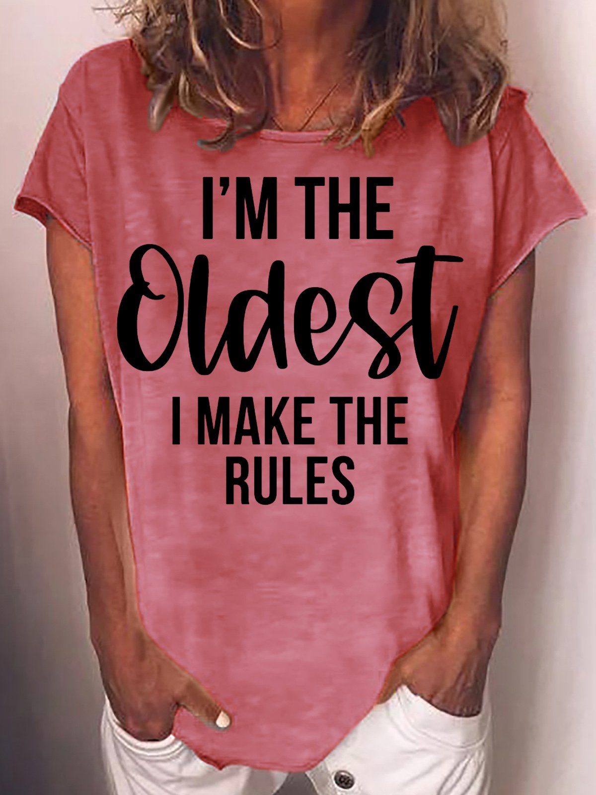 Womens Funny Oldest Sister Loose Crew Neck T-Shirt