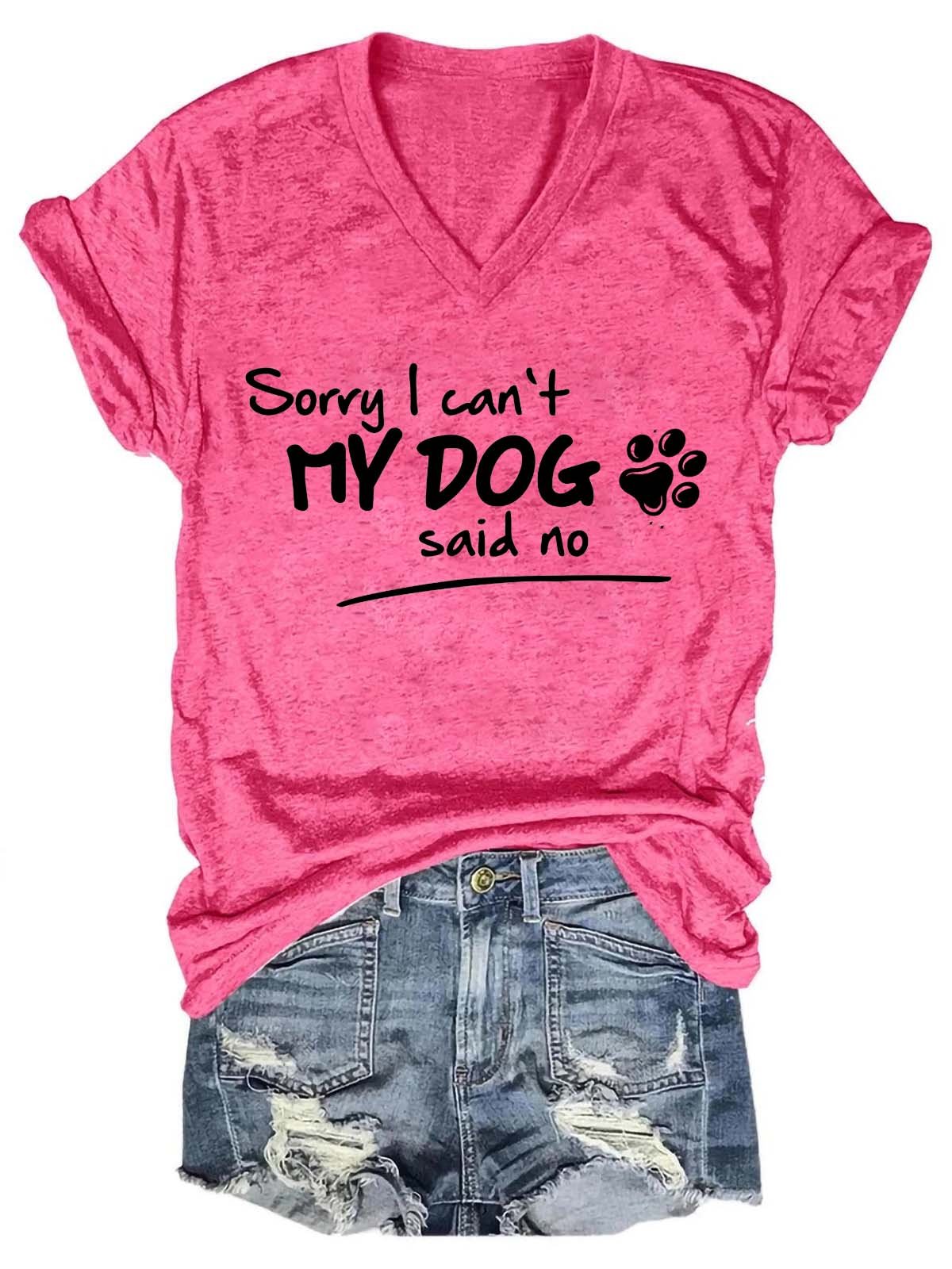 Women Dog Letter Printing Text Letters V Neck T-Shirt