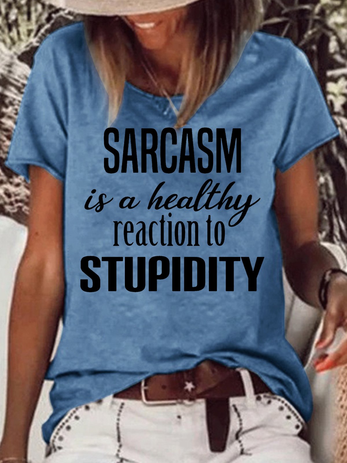 Womens Sarcasm Funny Stupid Letters Print T-Shirt