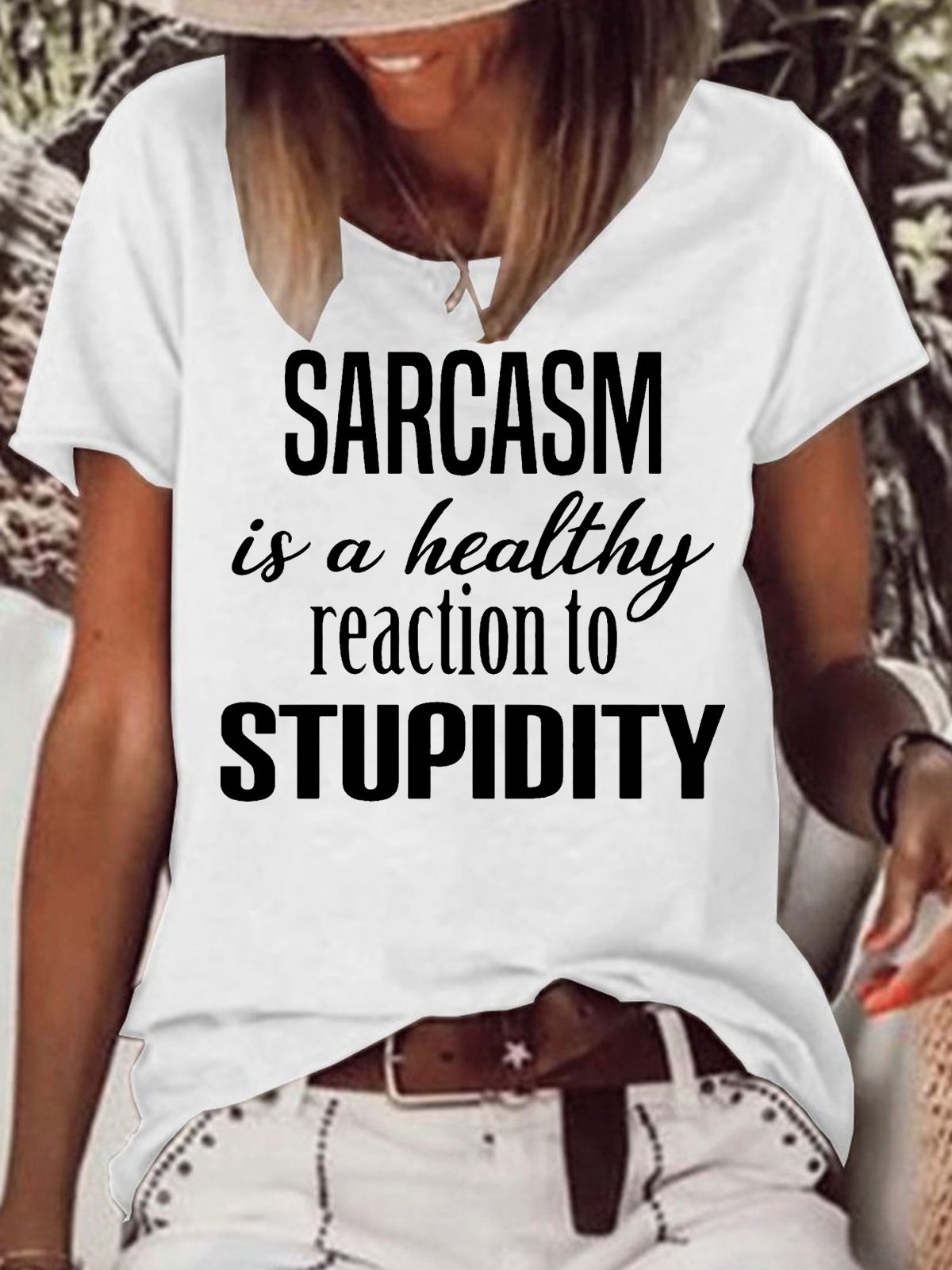 Womens Sarcasm Funny Stupid Letters Print T-Shirt