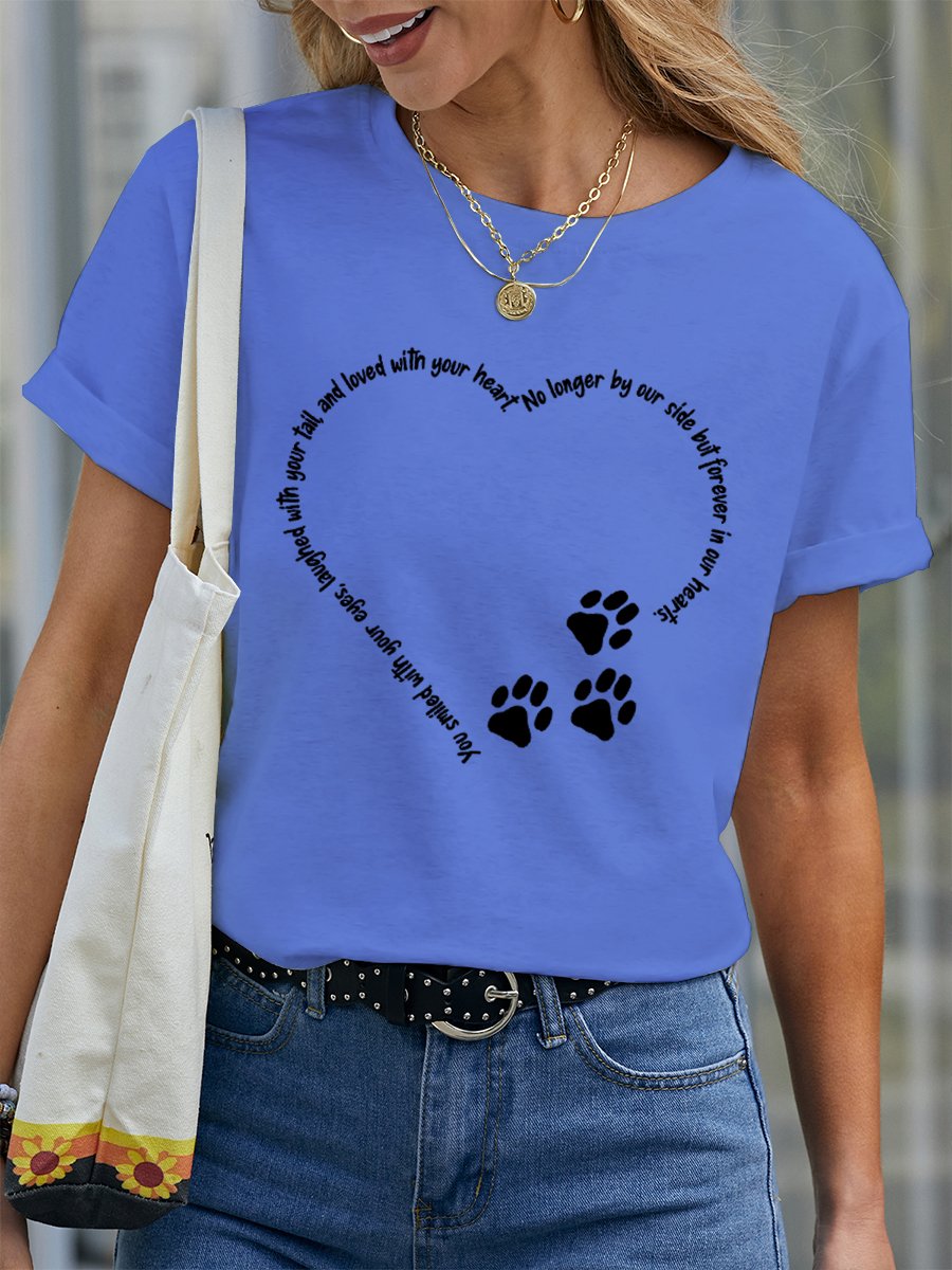 Women Funny Pet Remembrance Heart Cotton Loose Animal T-Shirt