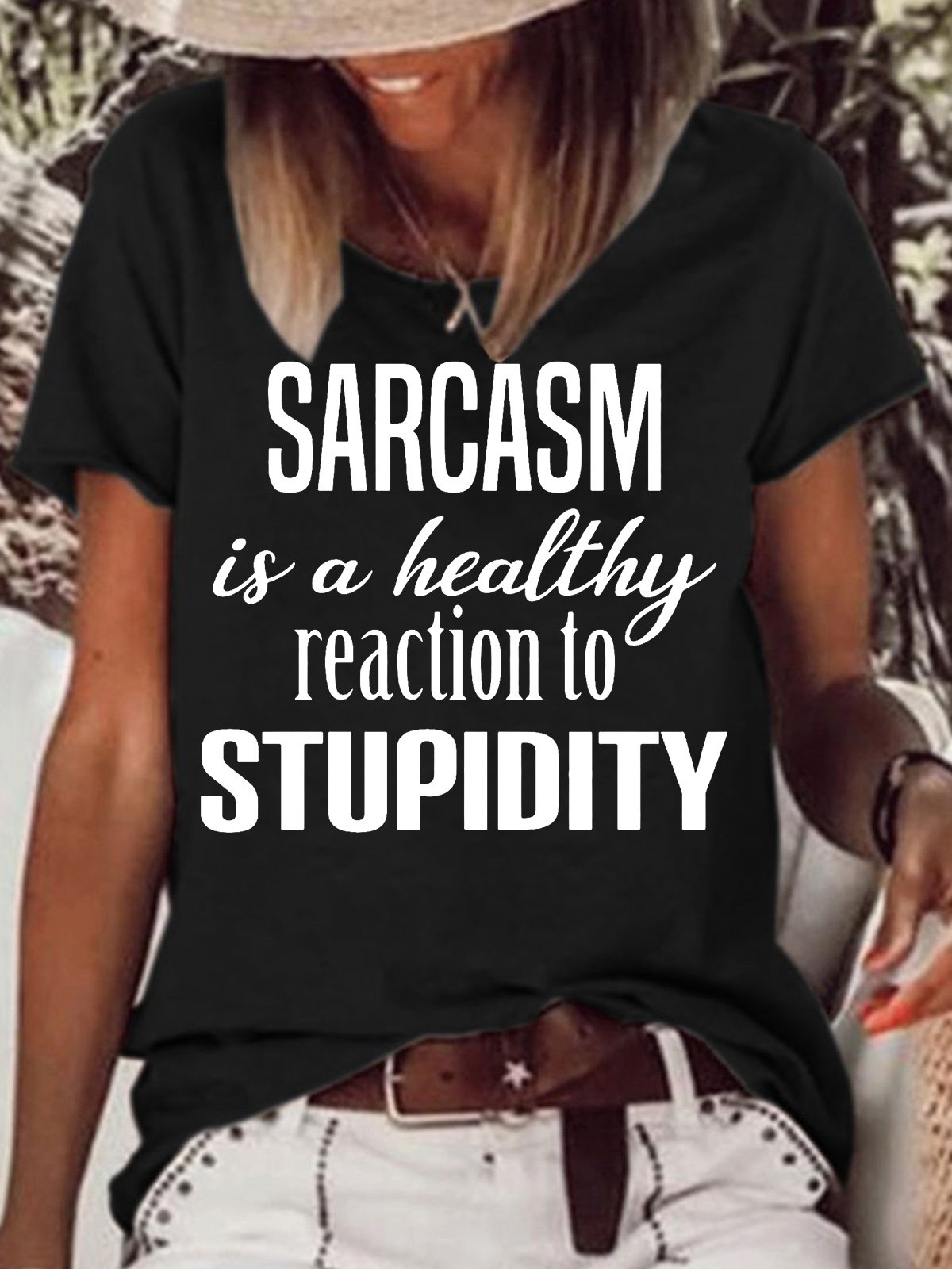 Womens Sarcasm Funny Stupid Letters Print T-Shirt