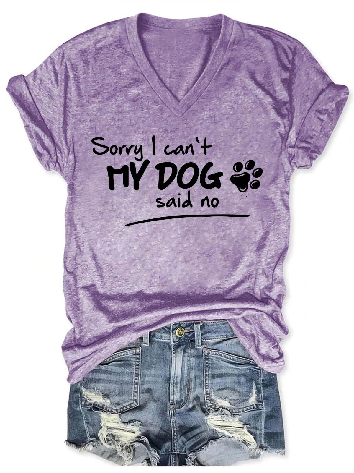 Women Dog Letter Printing Text Letters V Neck T-Shirt