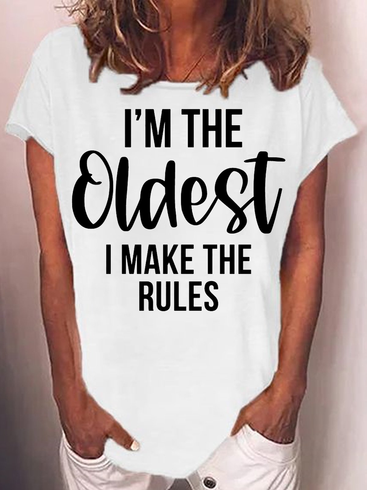 Womens Funny Oldest Sister Loose Crew Neck T-Shirt