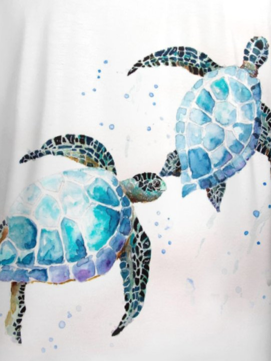 Women Watercolor sea turtle Simple T-Shirt