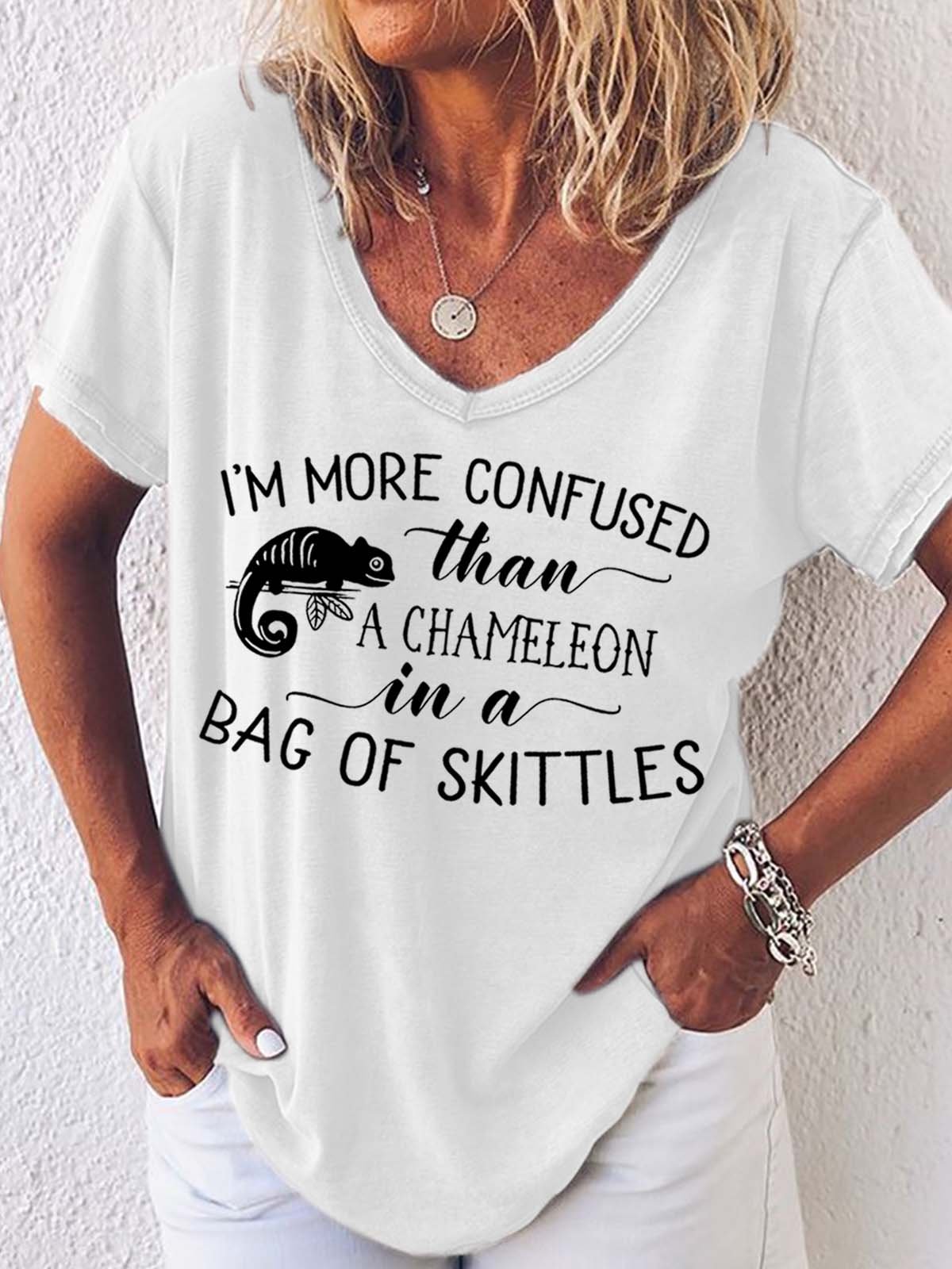 Women Chameleon Letter Printing Cotton-Blend Casual T-Shirt