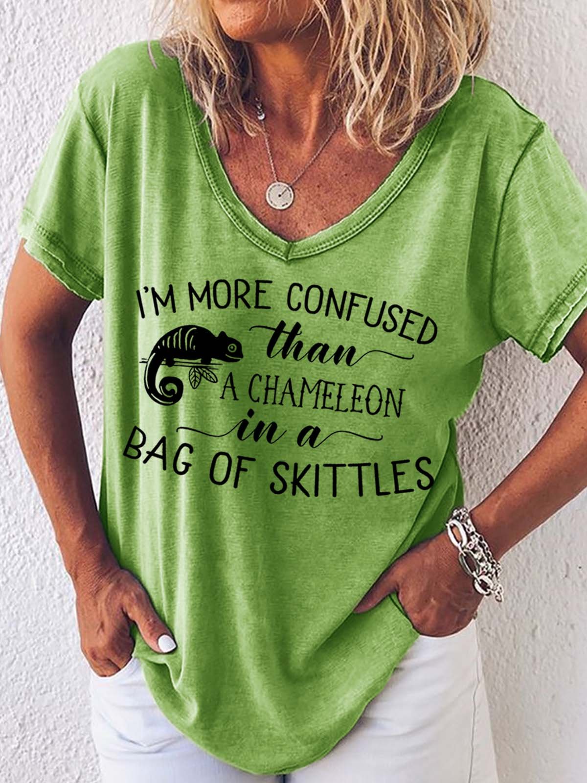 Women Chameleon Letter Printing Cotton-Blend Casual T-Shirt