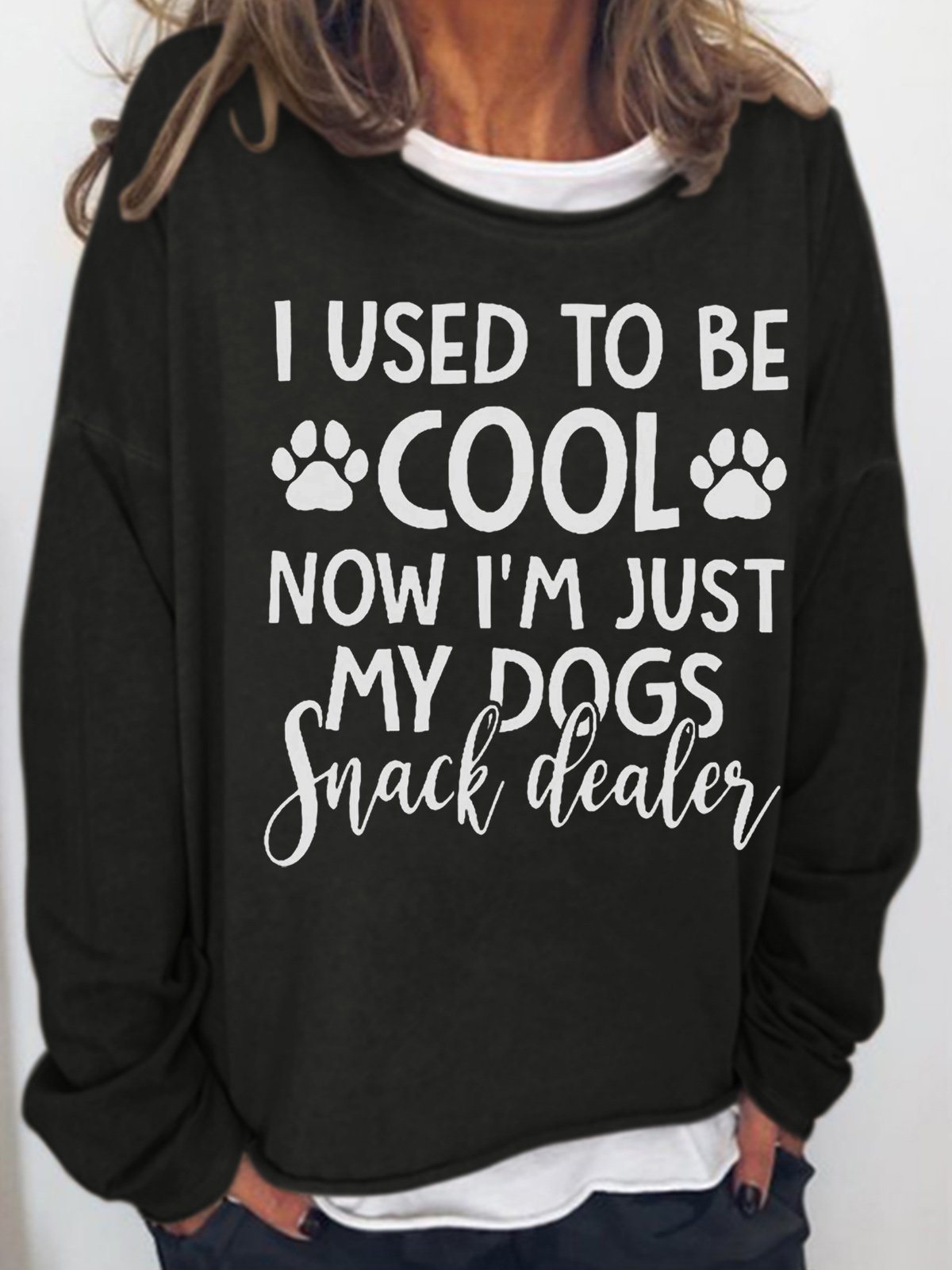 Womens Funny Dog Lover Letter Print Crew Neck Casual Sweatshirt