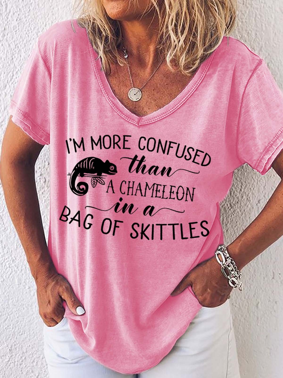 Women Chameleon Letter Printing Cotton-Blend Casual T-Shirt