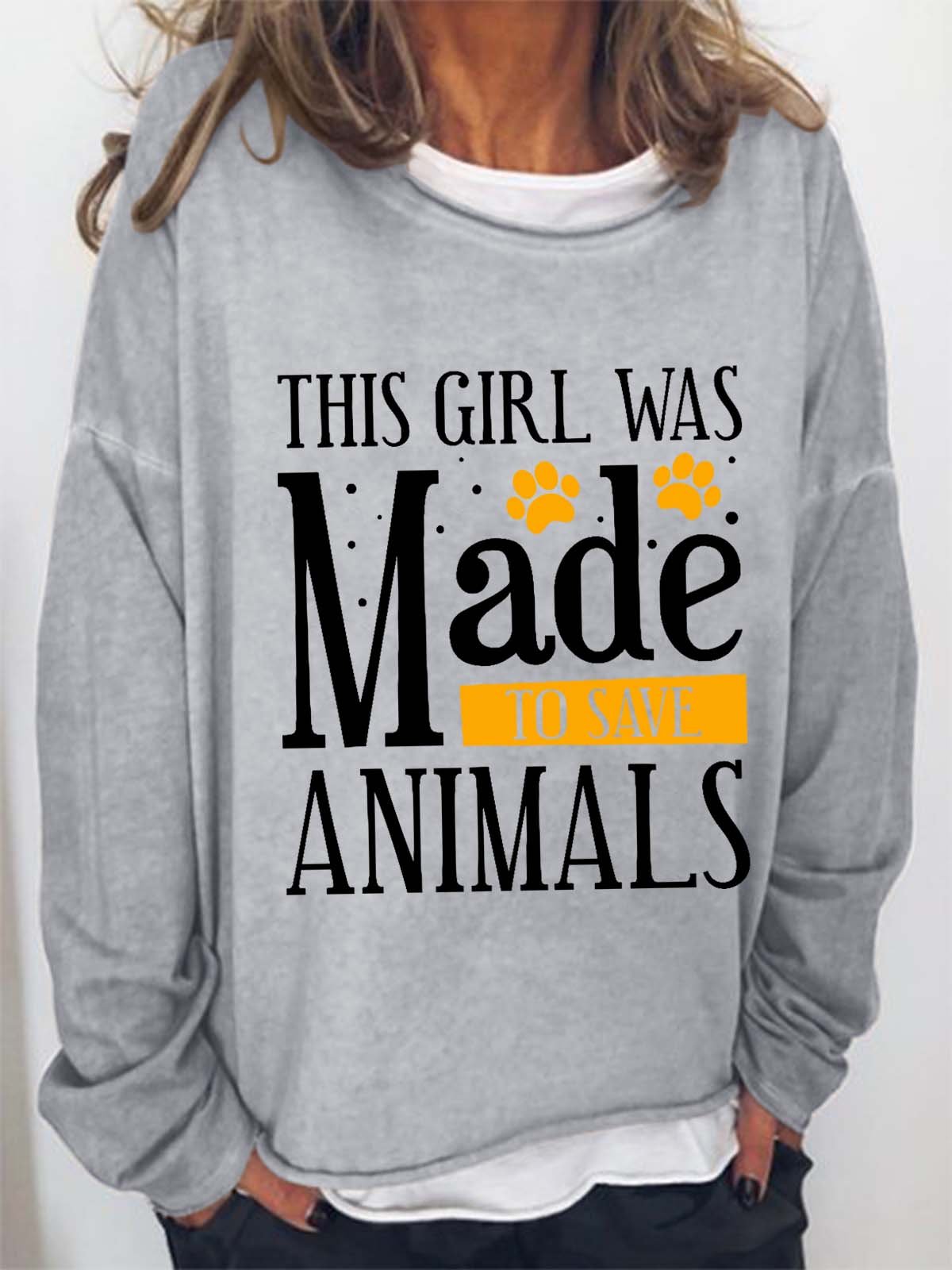 Women Dog Animal Printing Casual Loose Crew Neck Sweatshirt