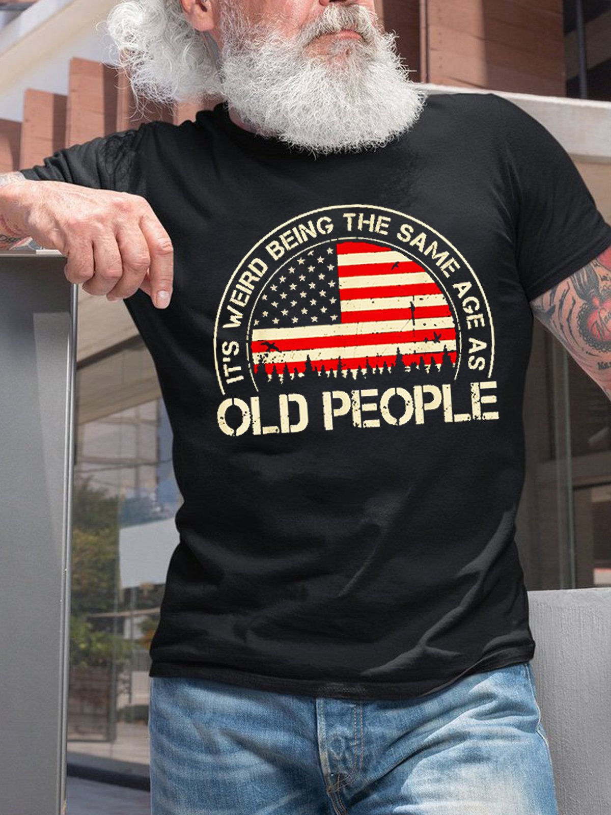 Men It's Weird Being The Same Age As Old People Funny Vintage Cotton Text Letters Casual T-Shirt