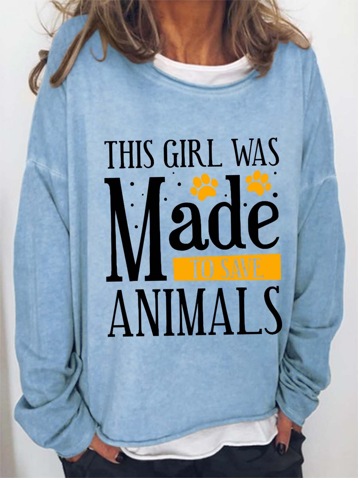 Women Dog Animal Printing Casual Loose Crew Neck Sweatshirt