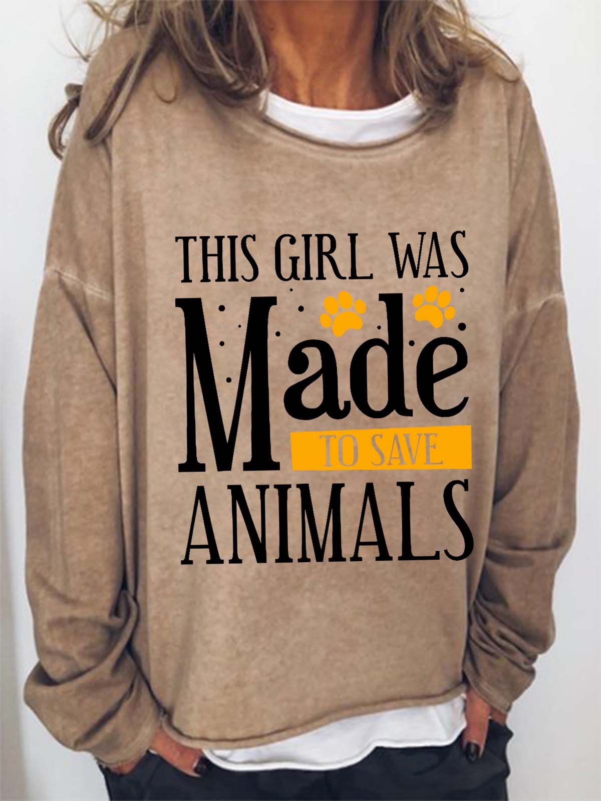 Women Dog Animal Printing Casual Loose Crew Neck Sweatshirt