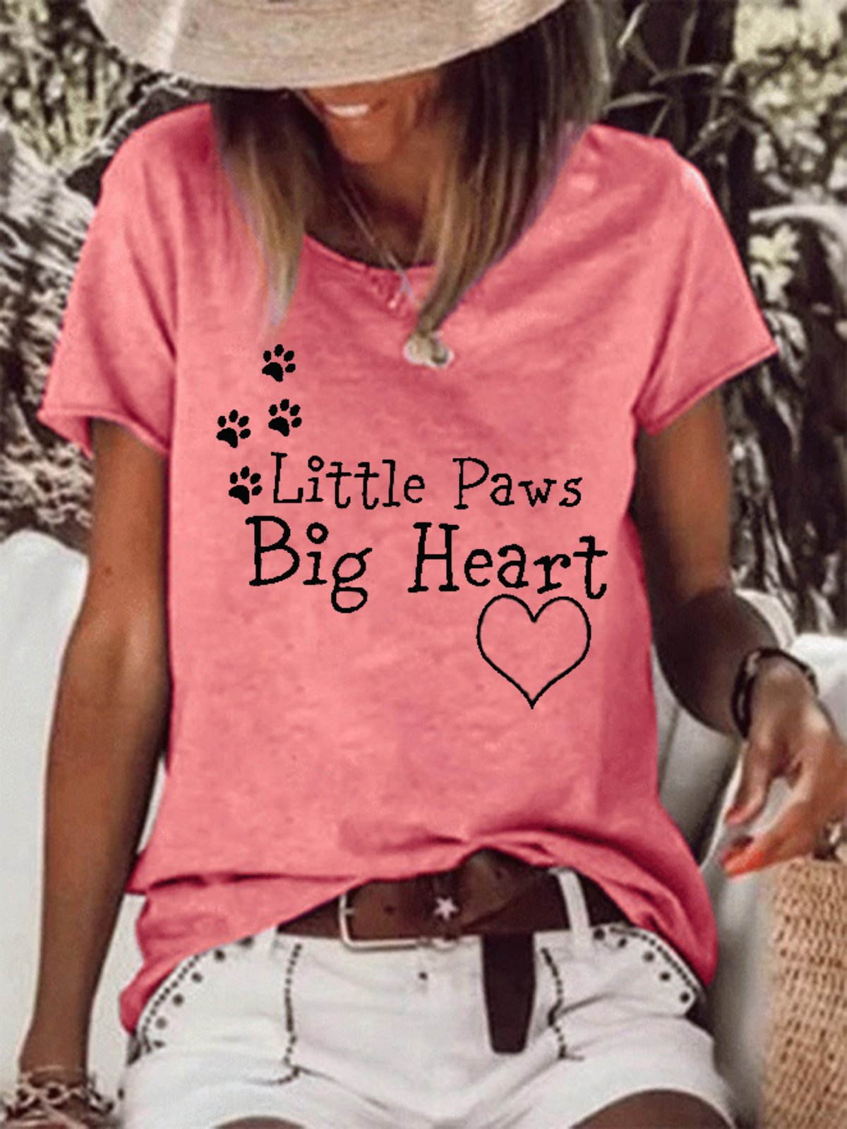 Women Funny Dog Little Paws Big Heart Loose T-Shirt