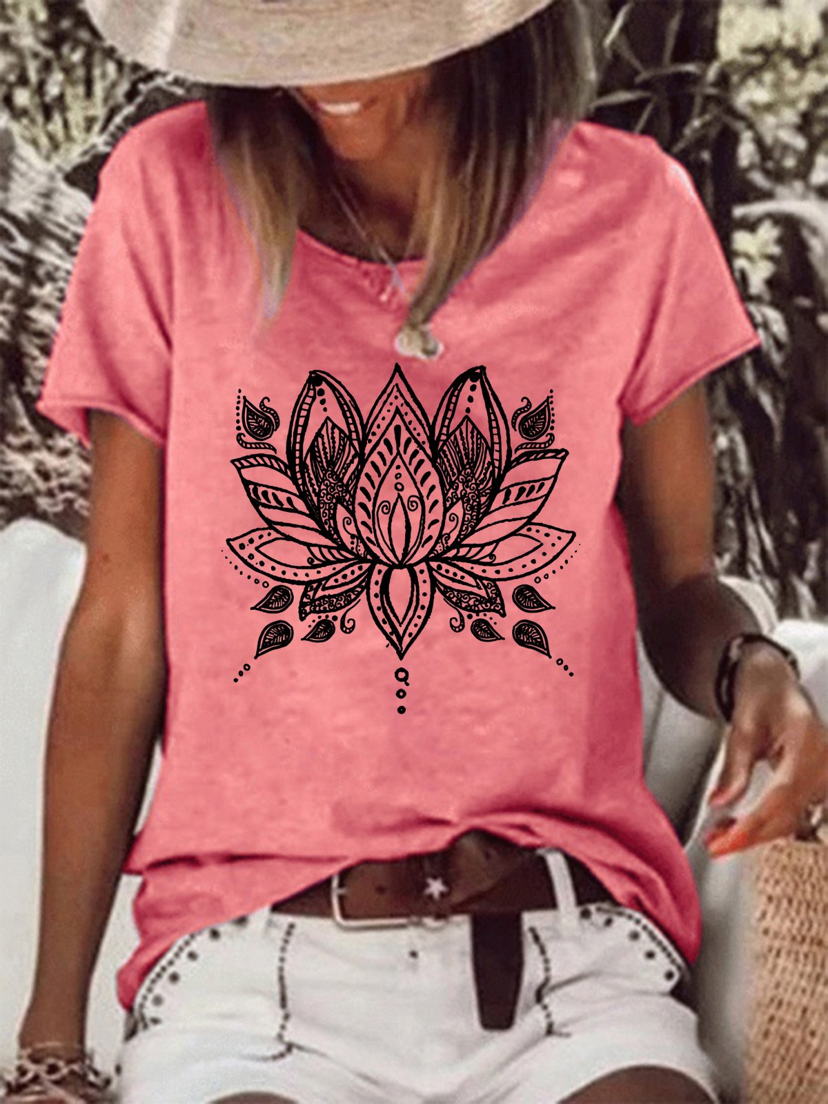 Lotus Print Women's Crew Neck T-Shirt