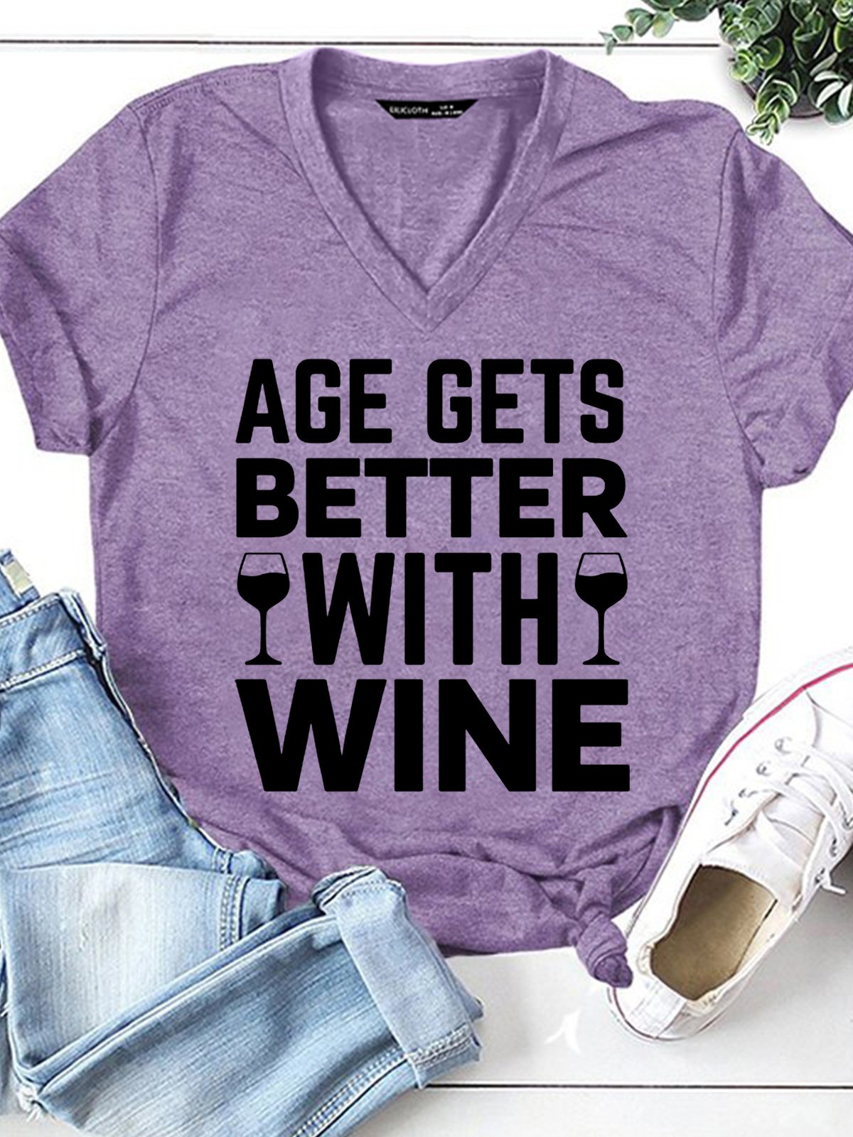 Womens Funny Alcohol Letters Casual V Neck T-Shirt