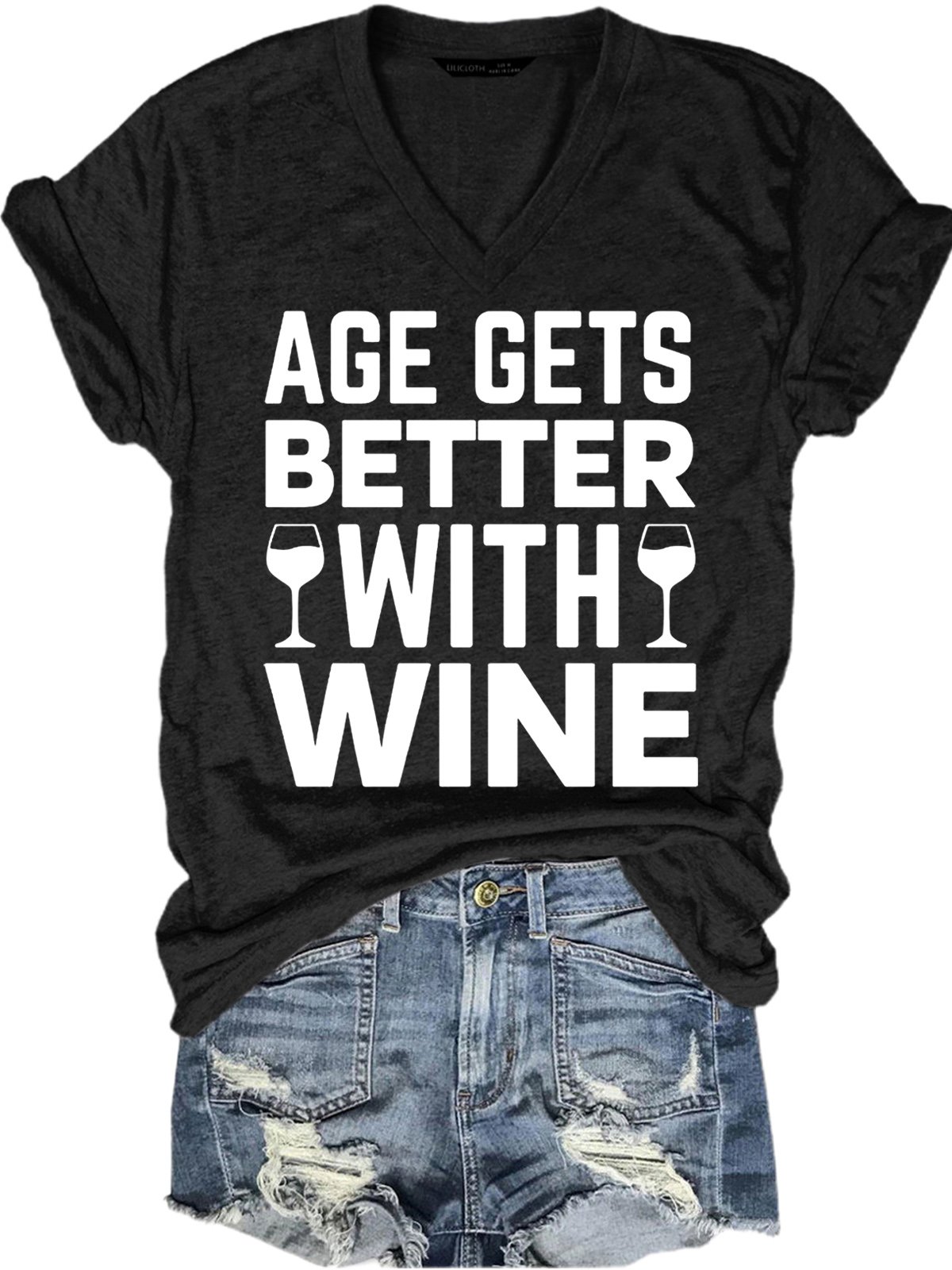 Womens Funny Alcohol Letters Casual V Neck T-Shirt