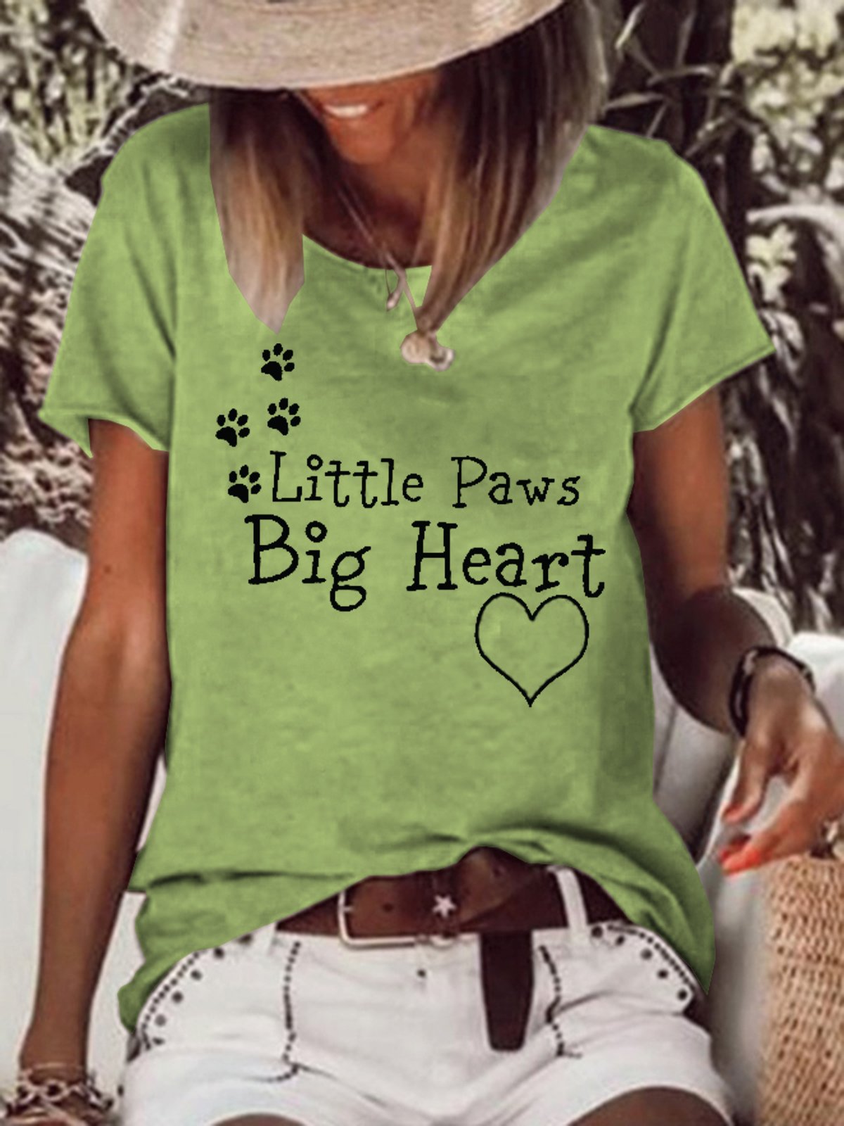 Women Funny Dog Little Paws Big Heart Loose T-Shirt