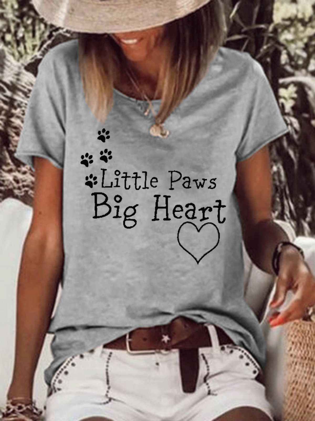 Women Funny Dog Little Paws Big Heart Loose T-Shirt